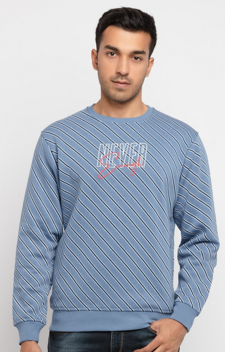Men's Blue Polycotton Striped Sweatshirts