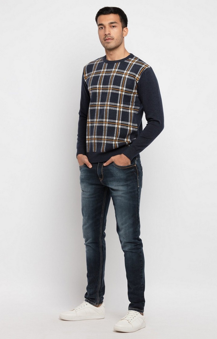 Blue Polycotton Checked Sweaters