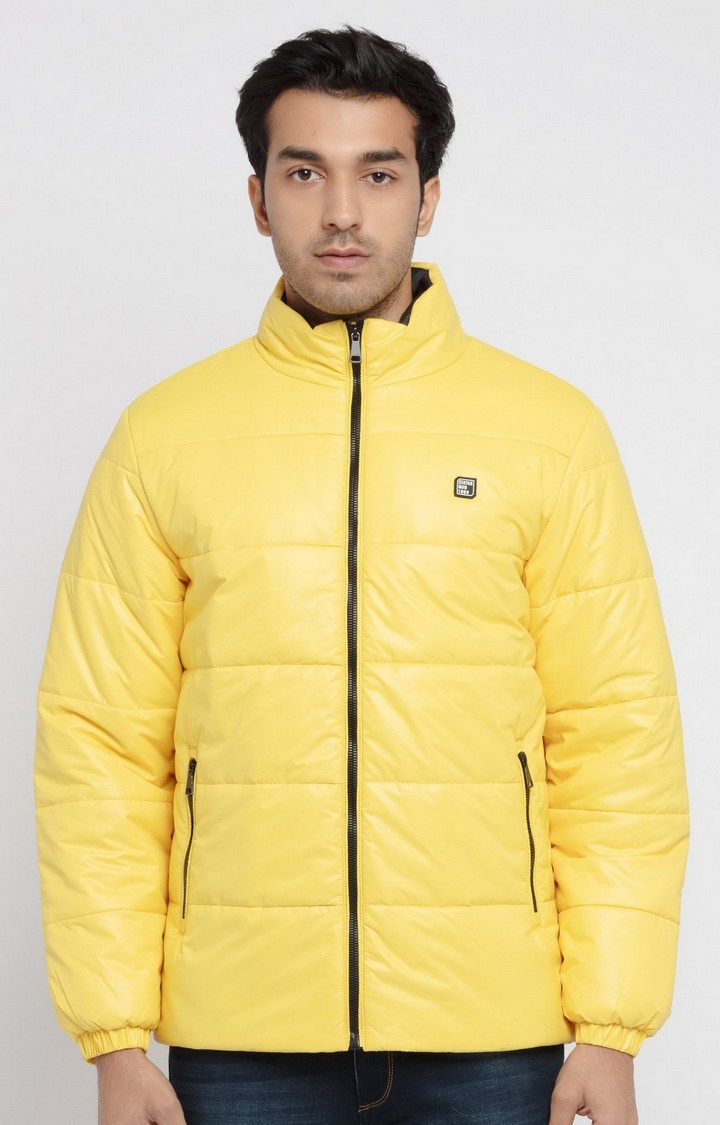 Men's Yellow Polyester Solid Bomber Jackets