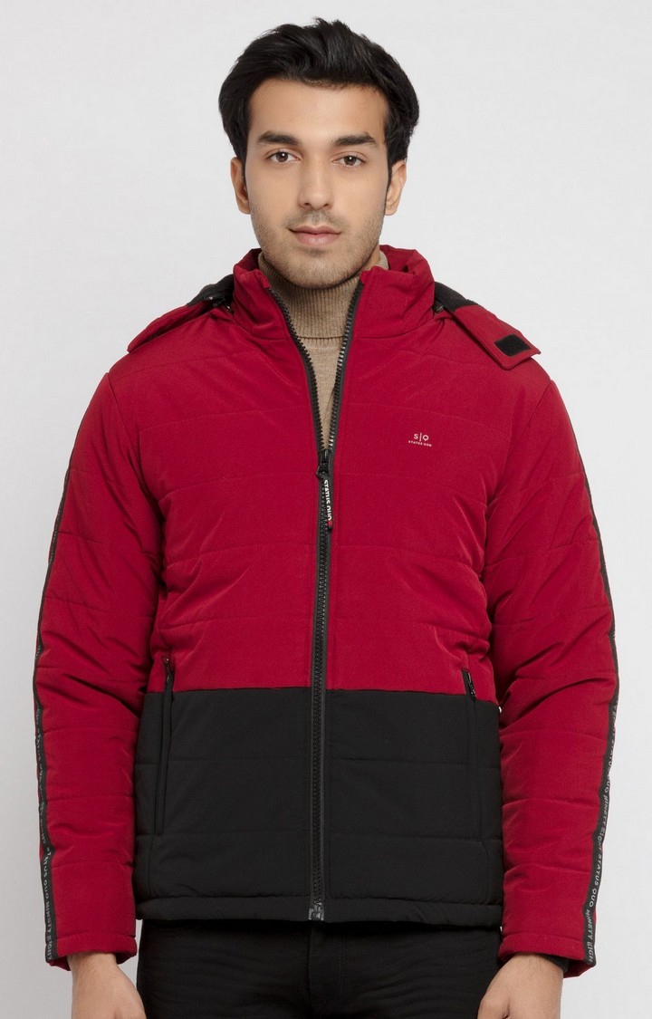 Status Quo | Men's Red Polyester Colourblock Bomber Jackets