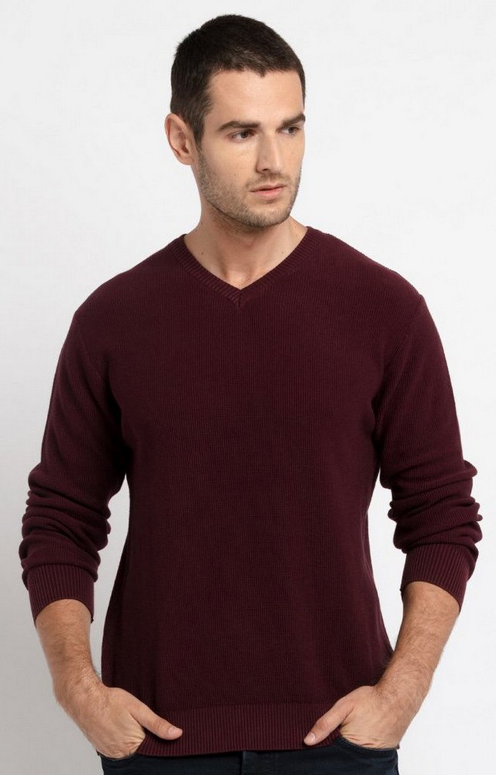 Red Cotton Solid Sweaters