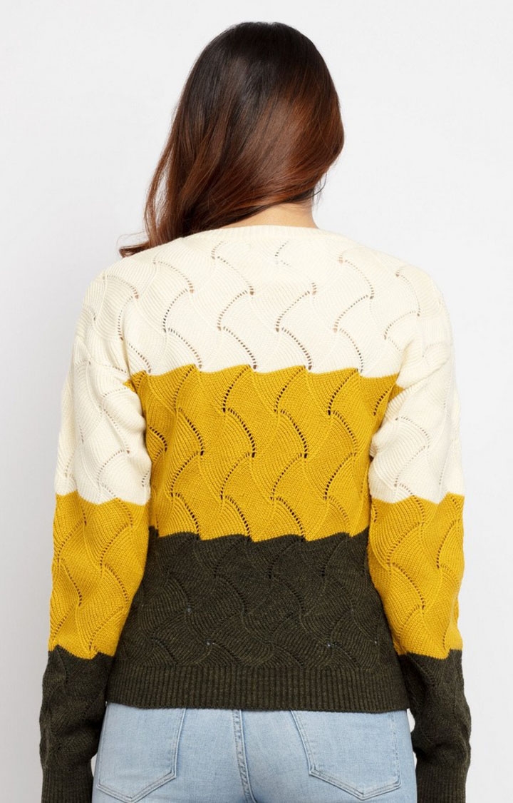 Women's Yellow Polycotton Colourblock Sweaters