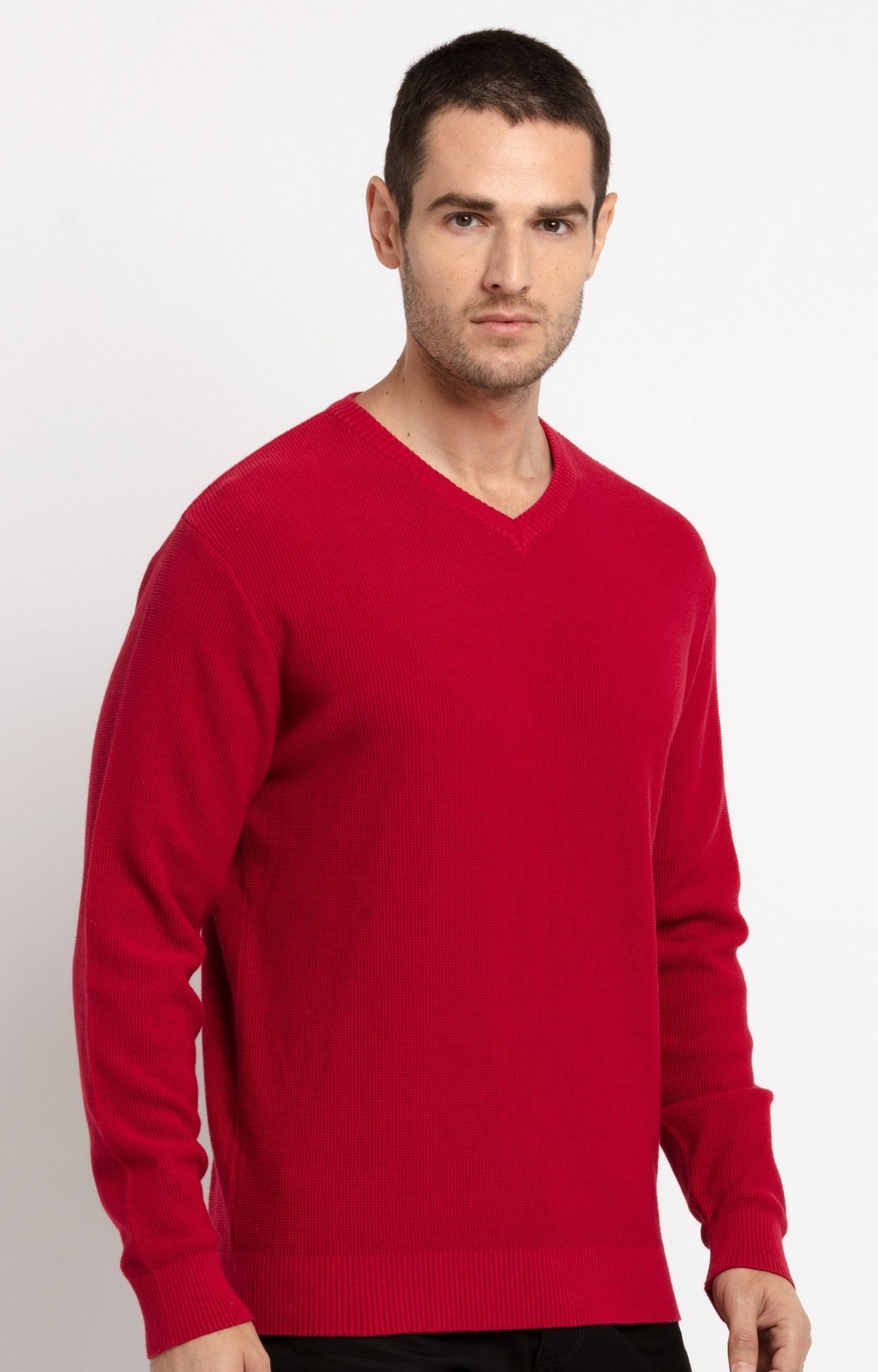 Status Quo | Mens Red Solid V-Neck Sweater