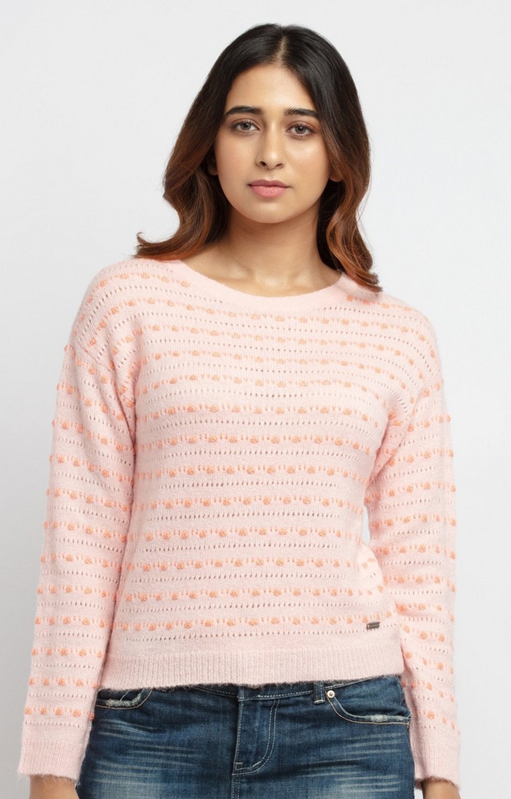 Pink Polycotton Textured Sweaters