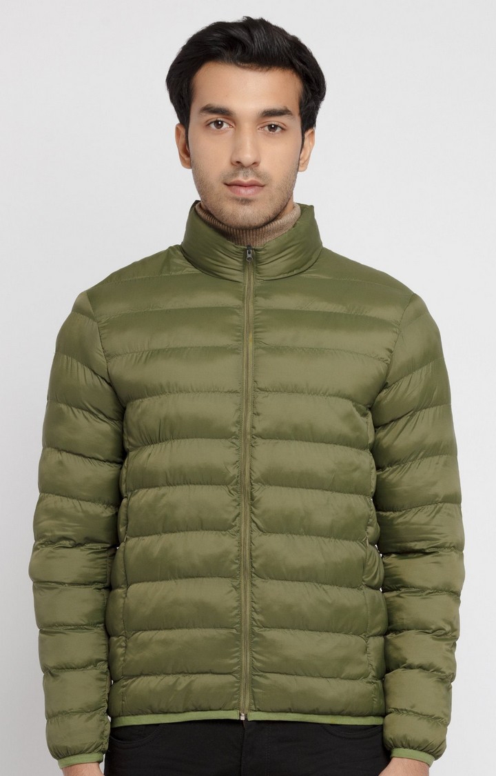 Men's Green Polycotton Quilted Bomber Jackets