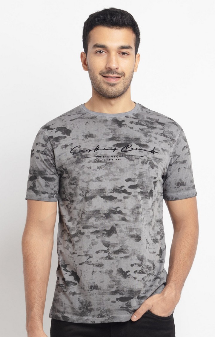 Grey Cotton Printed T-Shirts