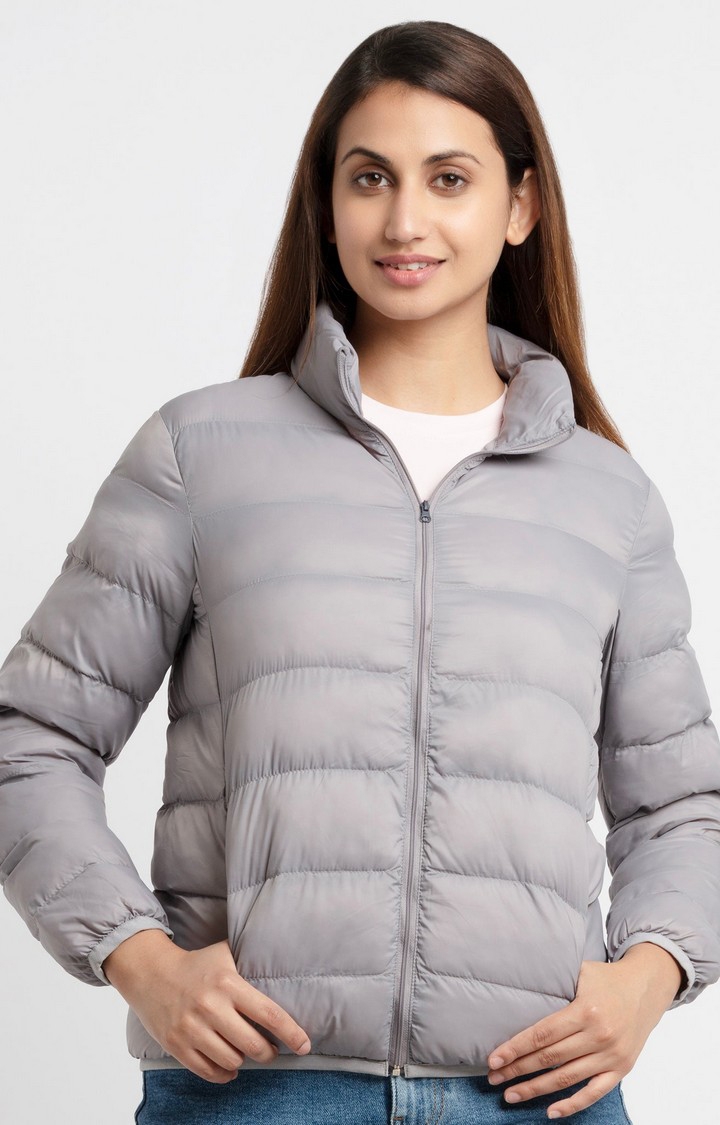 Status Quo | Women's Grey Nylon Quilted Bomber Jackets