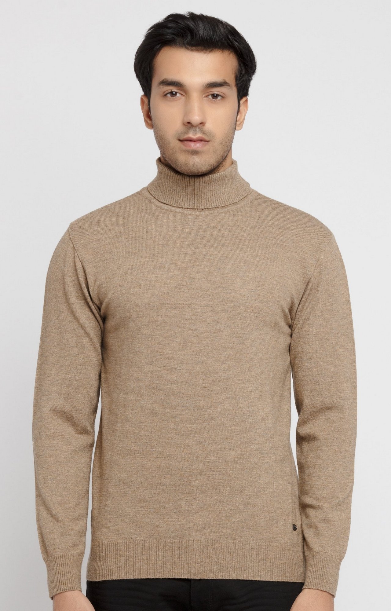 Status Quo | Mens Khaki Solid High Neck Sweater