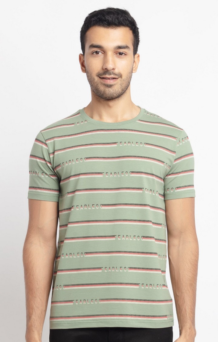 Green Cotton Striped T-Shirts