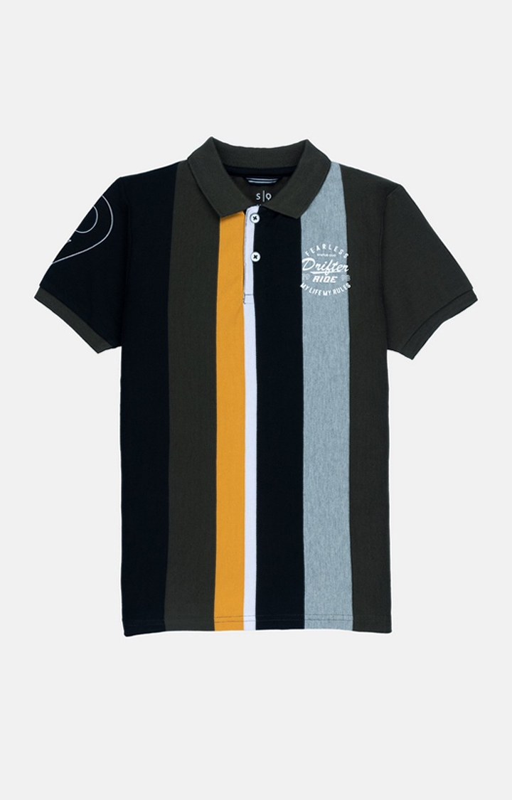 Status Quo | Boys Multicolor Polycotton Striped Polo T-Shirts