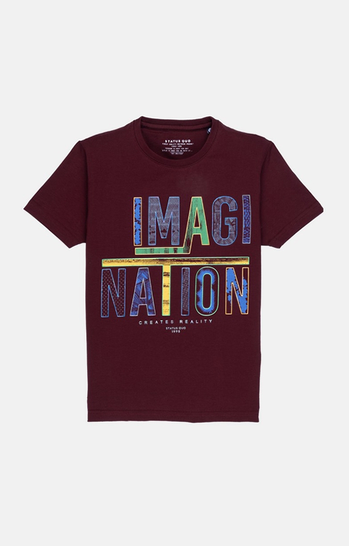 Boys Red Cotton Typographic Printed Regular T-Shirt