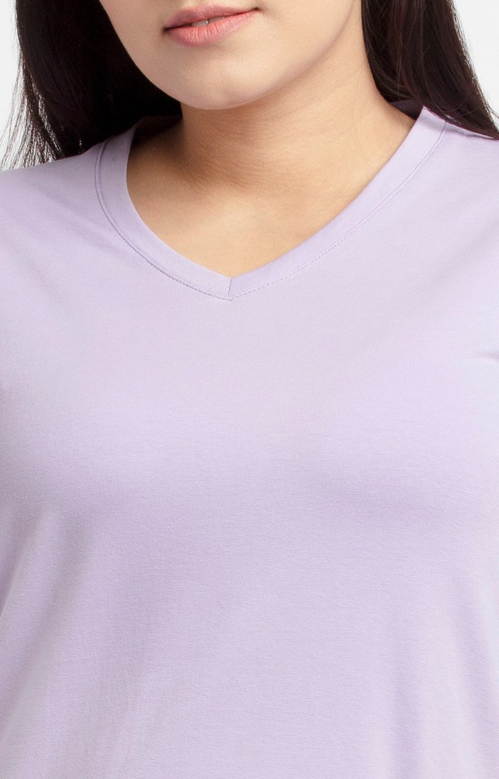 Women's Purple Cotton Solid Regular T-Shirt