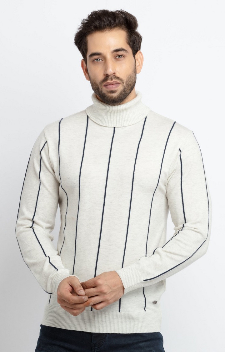 Grey Acrylic Striped Sweaters