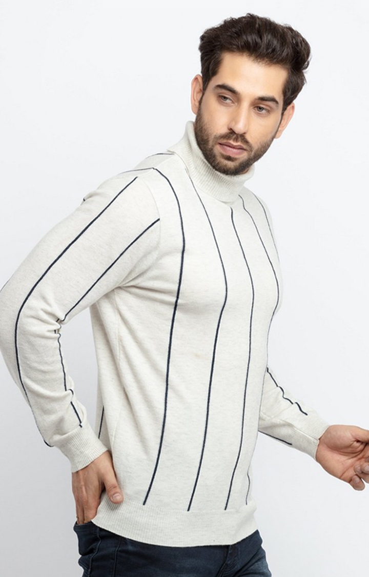 Men's Grey Acrylic Striped Sweaters