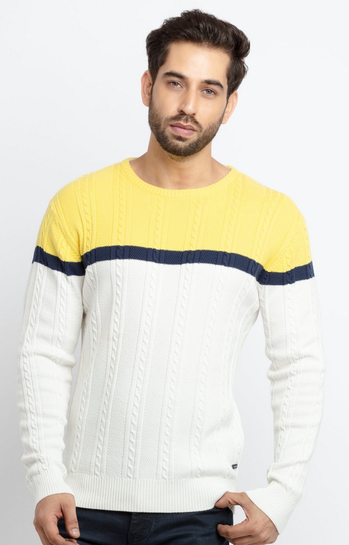 Yellow Cotton Solid Sweaters