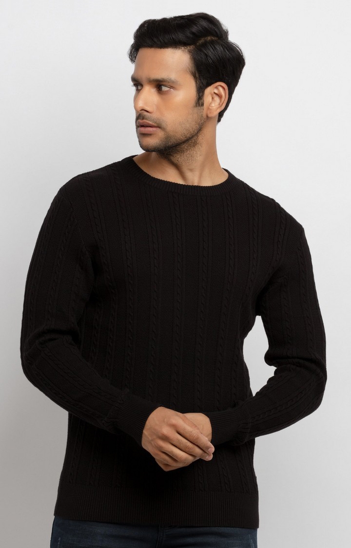 Men's Black Cotton Knitted Sweaters