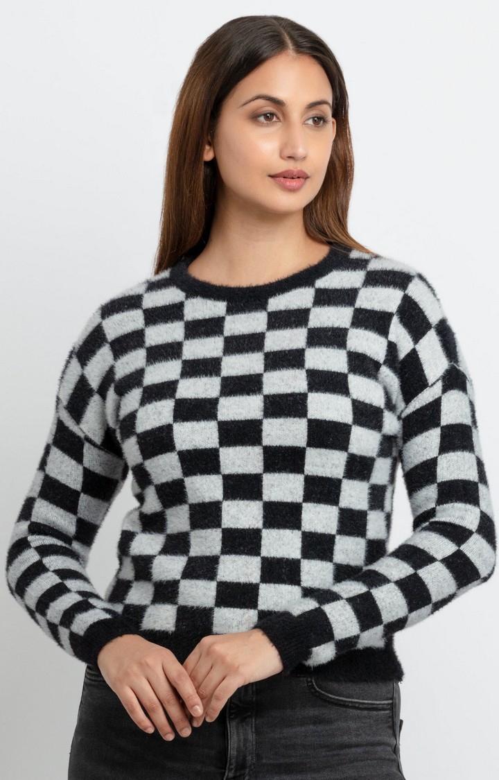 Grey Acrylic Colourblock Sweaters