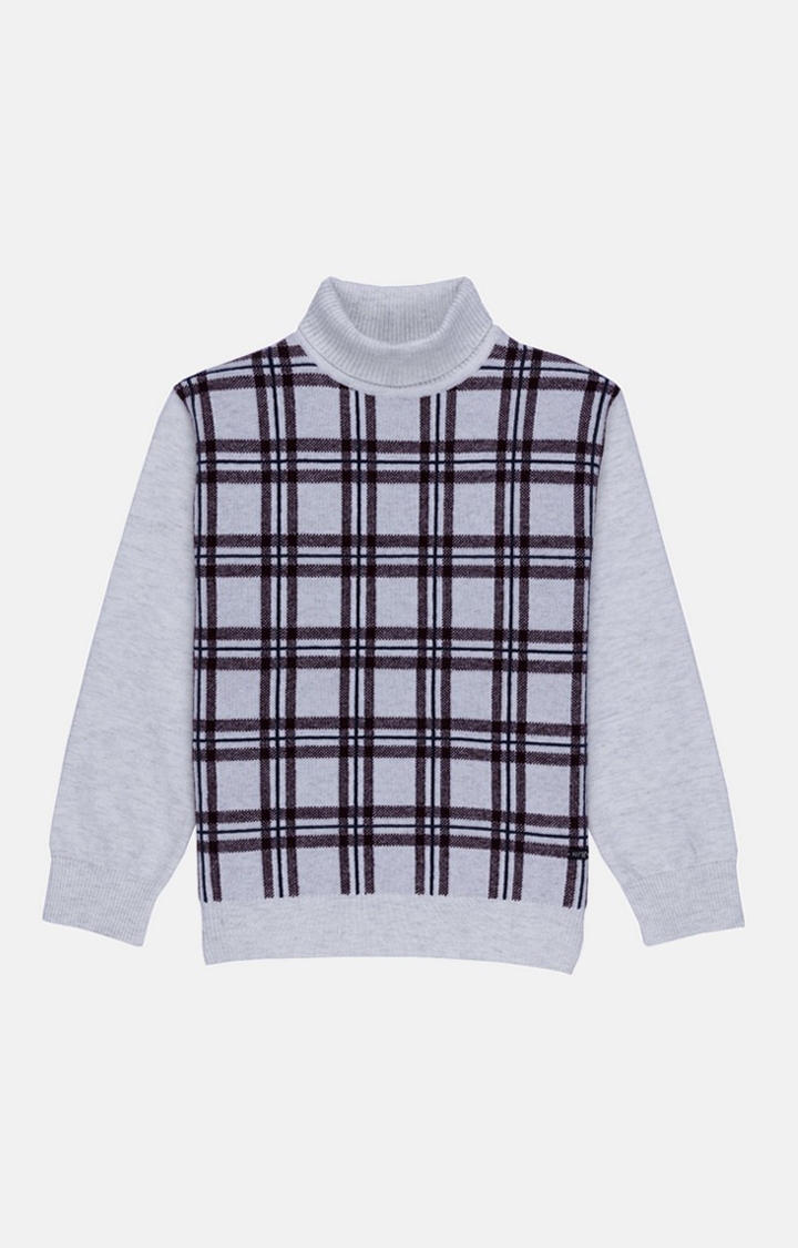Status Quo | Boy's Grey Acrylic Checked Sweaters
