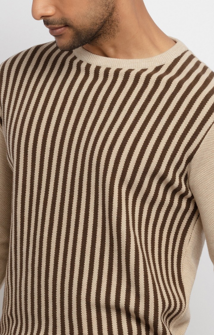 Brown Cotton Striped Sweaters