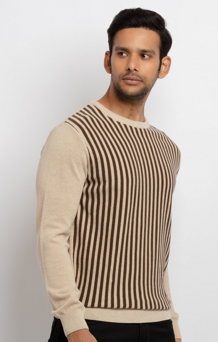 Brown Cotton Striped Sweaters