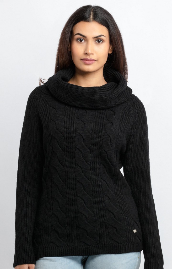Status Quo | Women's Black Acrylic Textured Sweaters