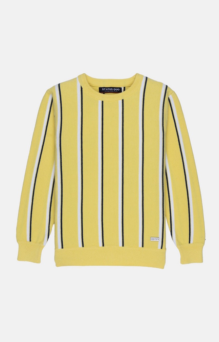 Boy's Yellow Cotton Striped Sweaters