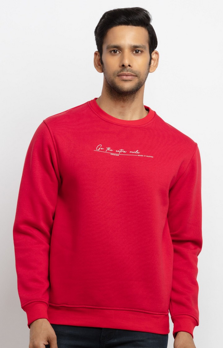 Red Polyester Solid Sweatshirts