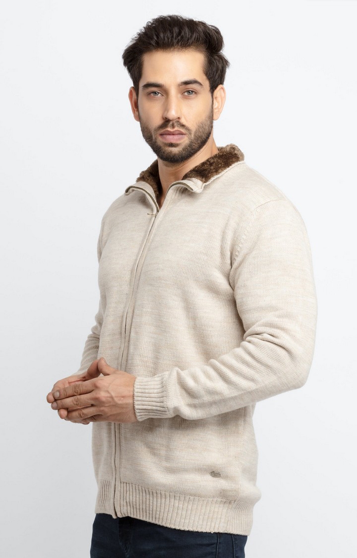 Beige Acrylic Solid Sweaters