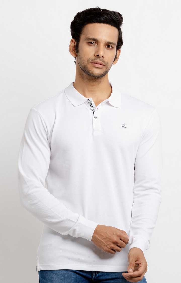 White Cotton Solid Polos