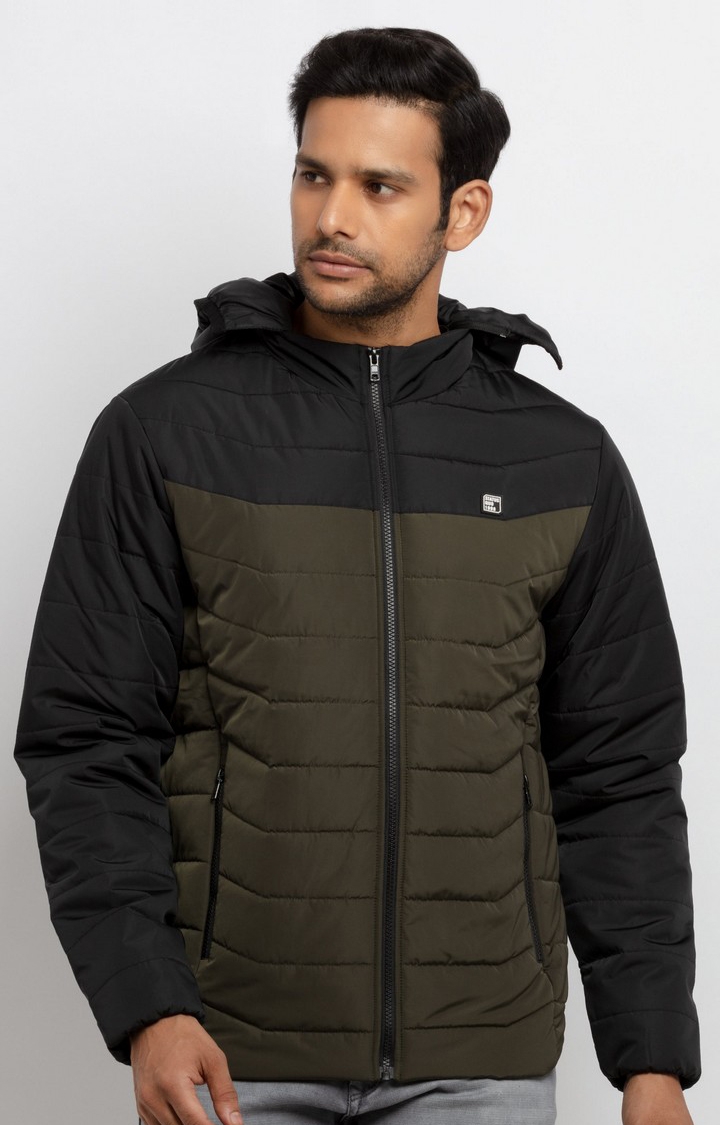 Green Polyester Quilted Hooded Bomber Jackets