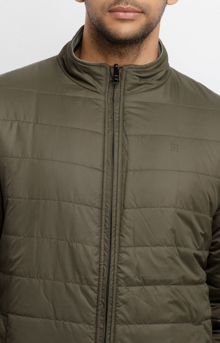 Men's Green Polyester Quilted Bomber Jackets
