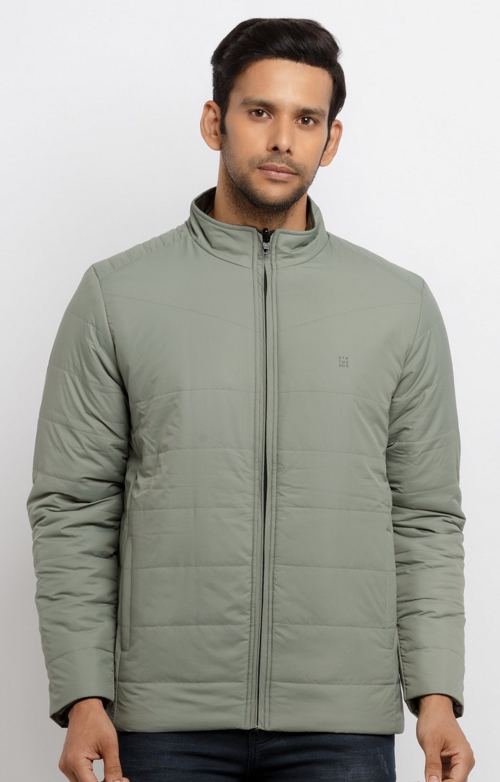 Men's Green Polyester Quilted Bomber Jackets