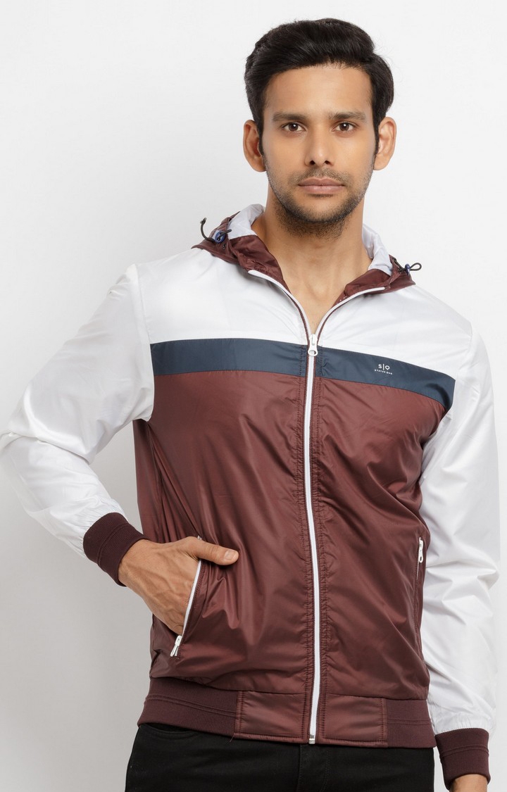 Men's Brown Polyester Colourblock Activewear Jackets