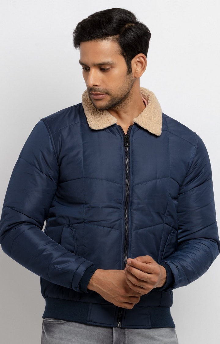 Status Quo | Men's Blue Polyester Quilted Bomber Jackets