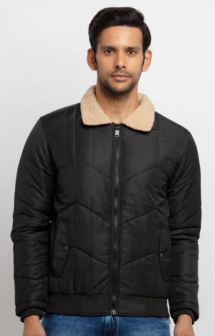 Status Quo | Men's Black Polyester Quilted Bomber Jackets