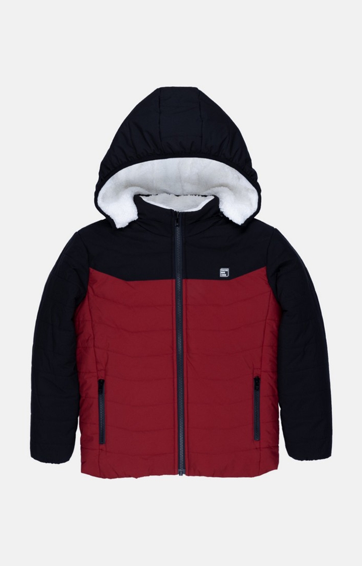 Red Polyester Colourblock Hooded Bomber Jackets