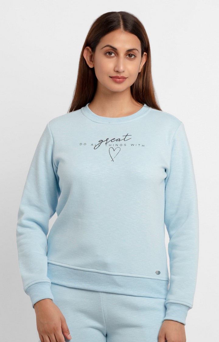 Women's Blue Polyester Solid Sweatshirts