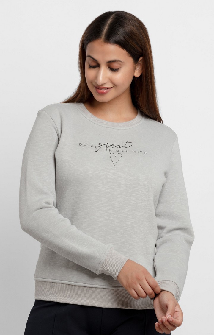Women's Grey Polyester Solid Sweatshirts