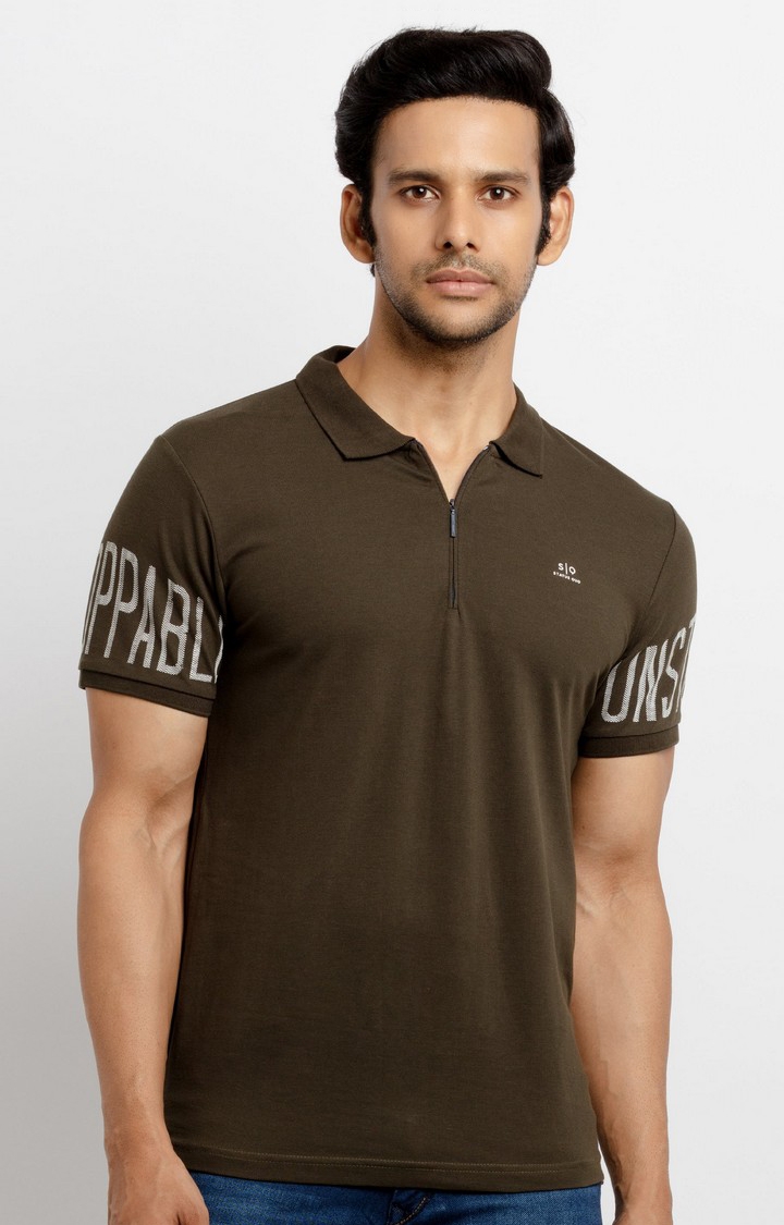 Green Cotton Solid Polos