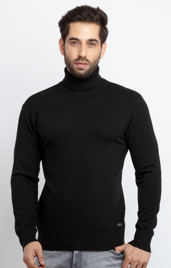 Status Quo | Men's Black Acrylic Solid Sweaters