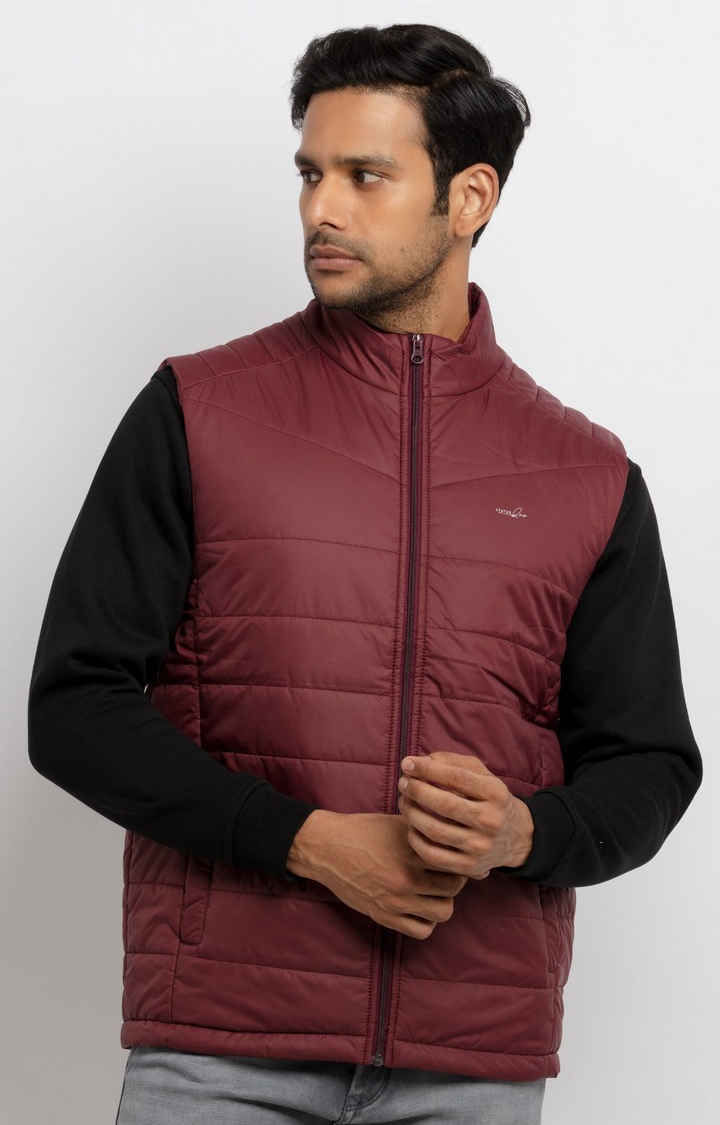 Men's Red Polyester Quilted Gilet