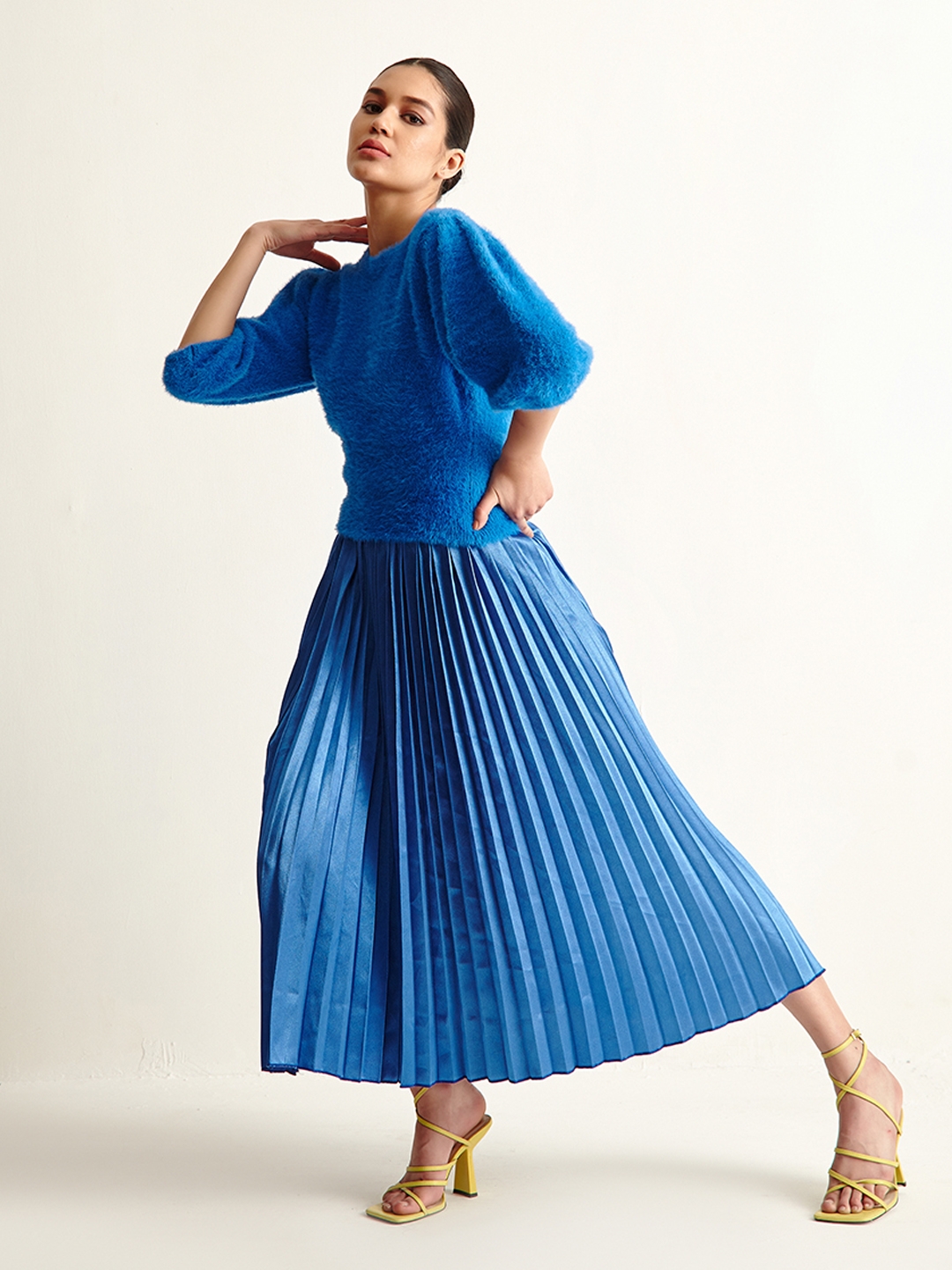 Cover Story | Satin Blue Pleated Skirt