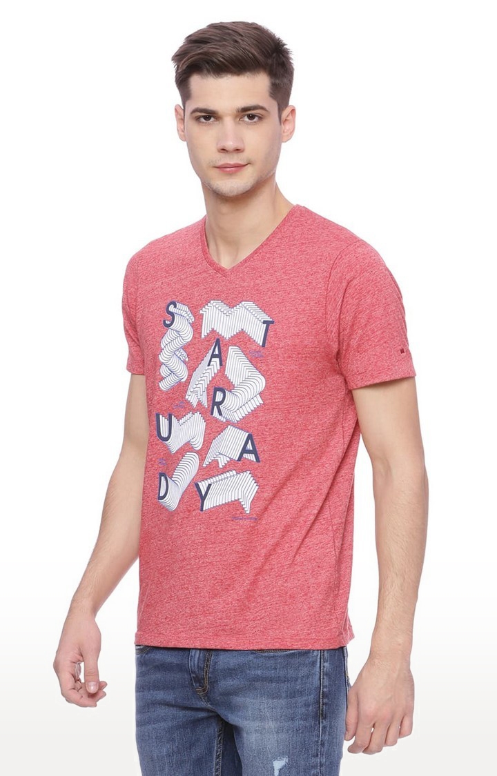 Men's Red Cotton Blend Printed T-Shirts