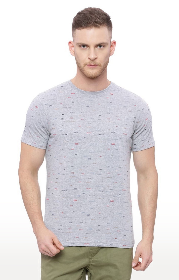 Men's Grey Cotton Blend Printed T-Shirts
