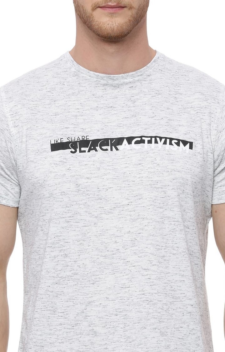 Men's Grey Cotton Blend Typographic Printed T-Shirt