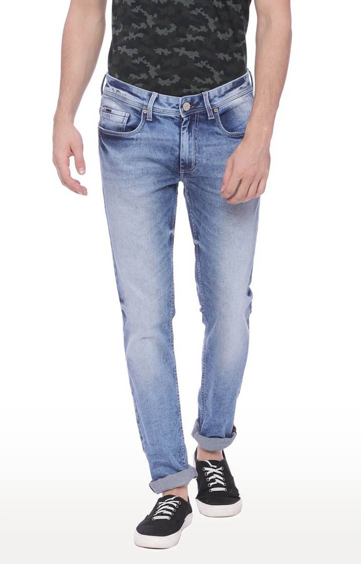 Men's Blue Cotton Blend Solid Jeans
