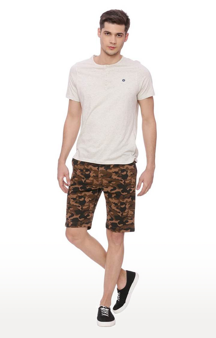 Men's Brown Cotton Camouflage Shorts