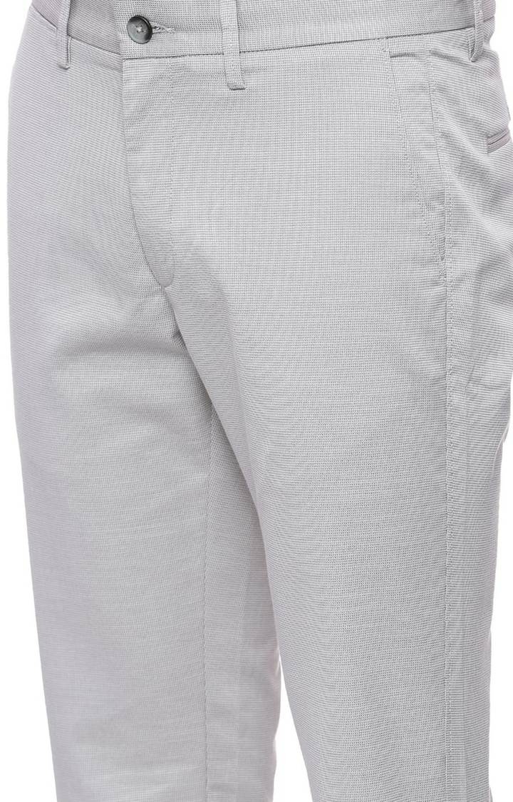 Men's Grey Cotton Blend Solid Chinos