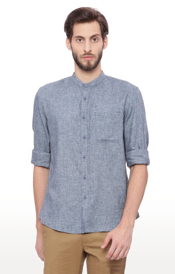 Men's Grey Cotton Blend Solid Casual Shirts