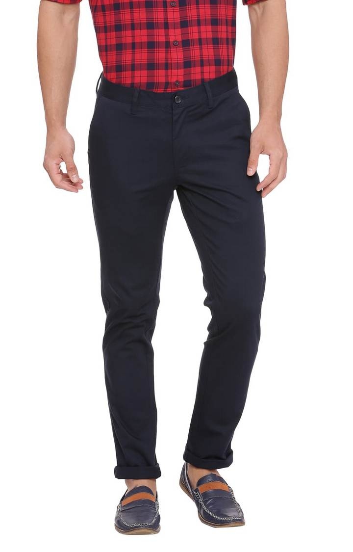 Blue Solid Chinos